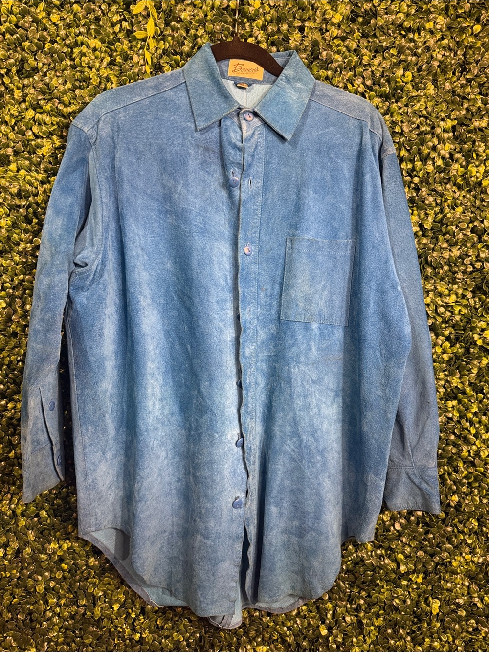 Blue Suede Long-Sleeve Button-Up Shirt